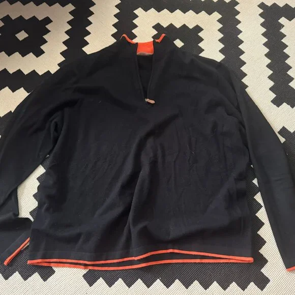 Sojrn Cashmere Silk Blend Quarter Zip Sweater Men's L Black Orange Vintage - Picture 1 of 3
